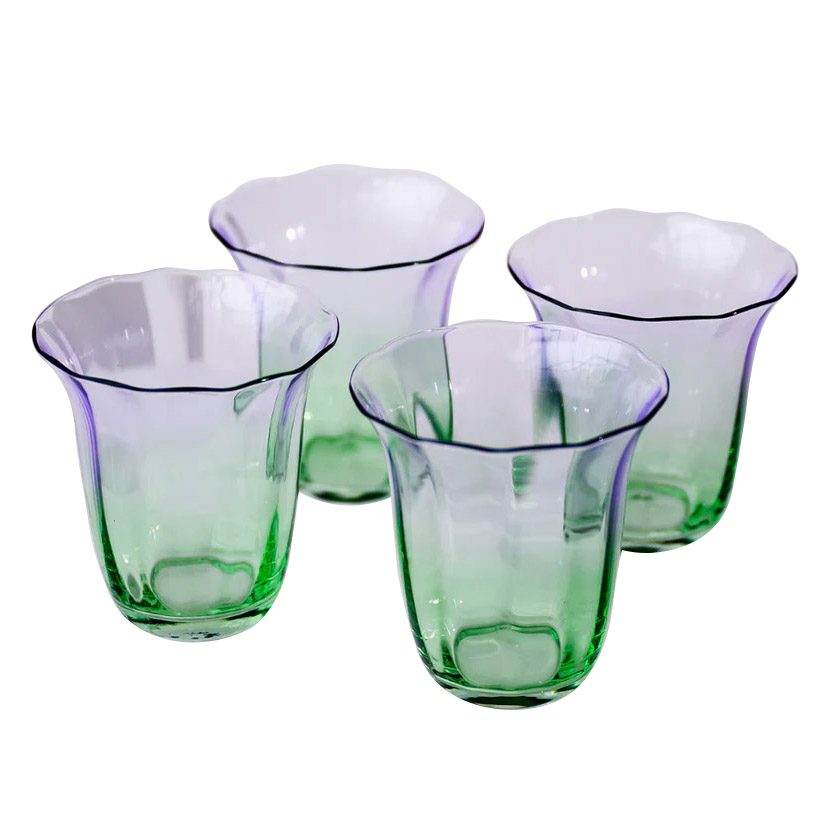 Home Lab Fleur Stemless Glass Green Lilac Set Of 4